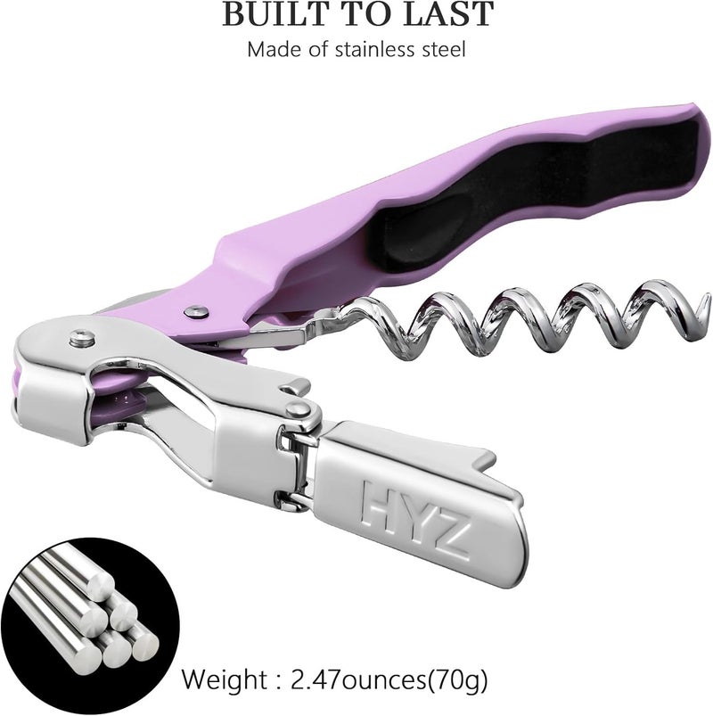 HYZ 2-Pack Wine Opener Waiter Corkscrew, Professional Wine Key for Servers, Bartender with Foil Cutter, Manual Wine Bottle Opener Double Hinged (Light Purple) - Image 5
